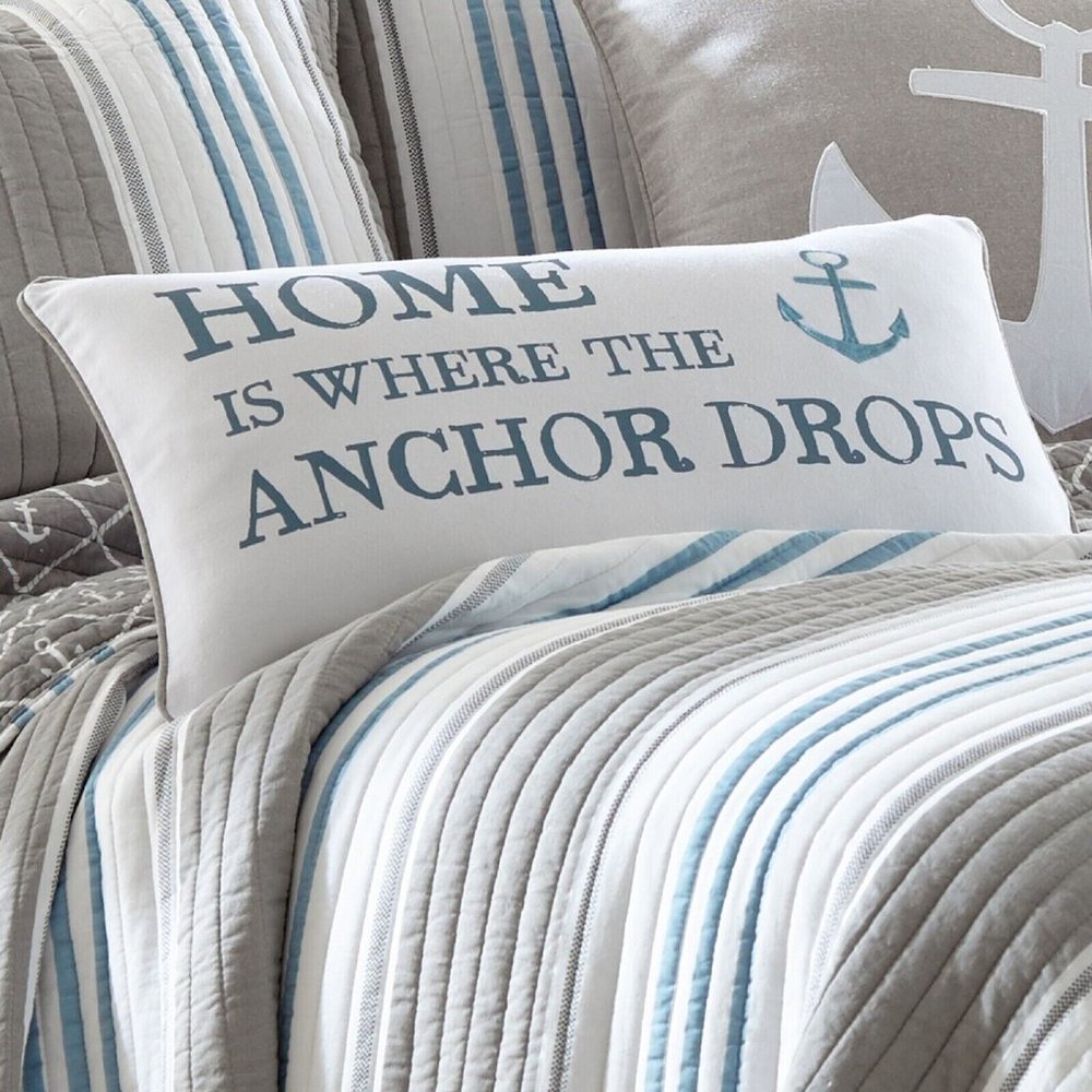 new Provincetown 12x24 Feather-Filled Pillow with Home is Where the Anchor Drops - Picture 1 of 6